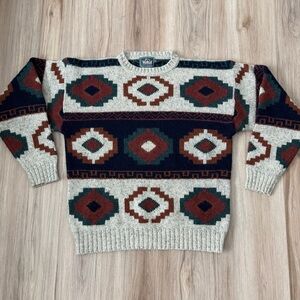 Woolrich Geometric Aztec Crewneck Sweater, Vintage Wool, Mens Large